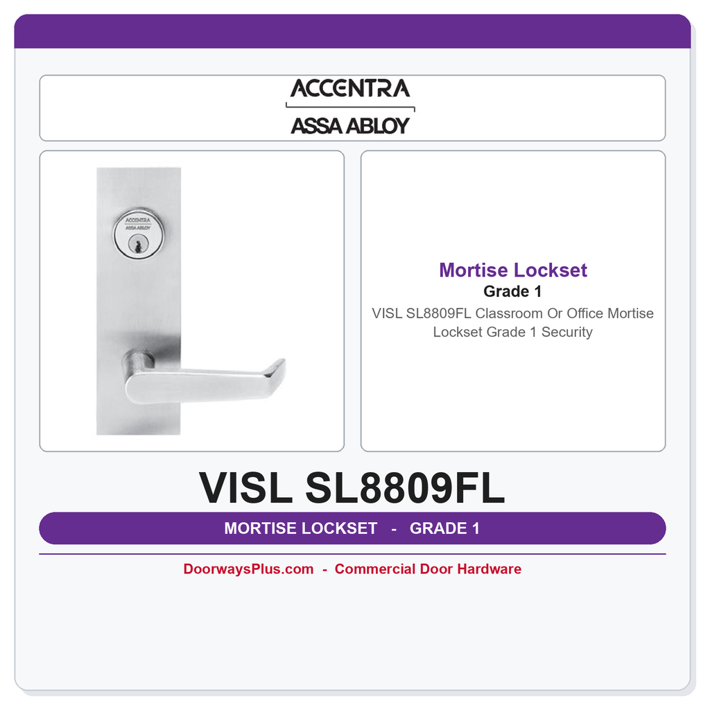 Accentra VISL SL8809FL Classroom Or Office Mortise Lockset – Grade 1 Security