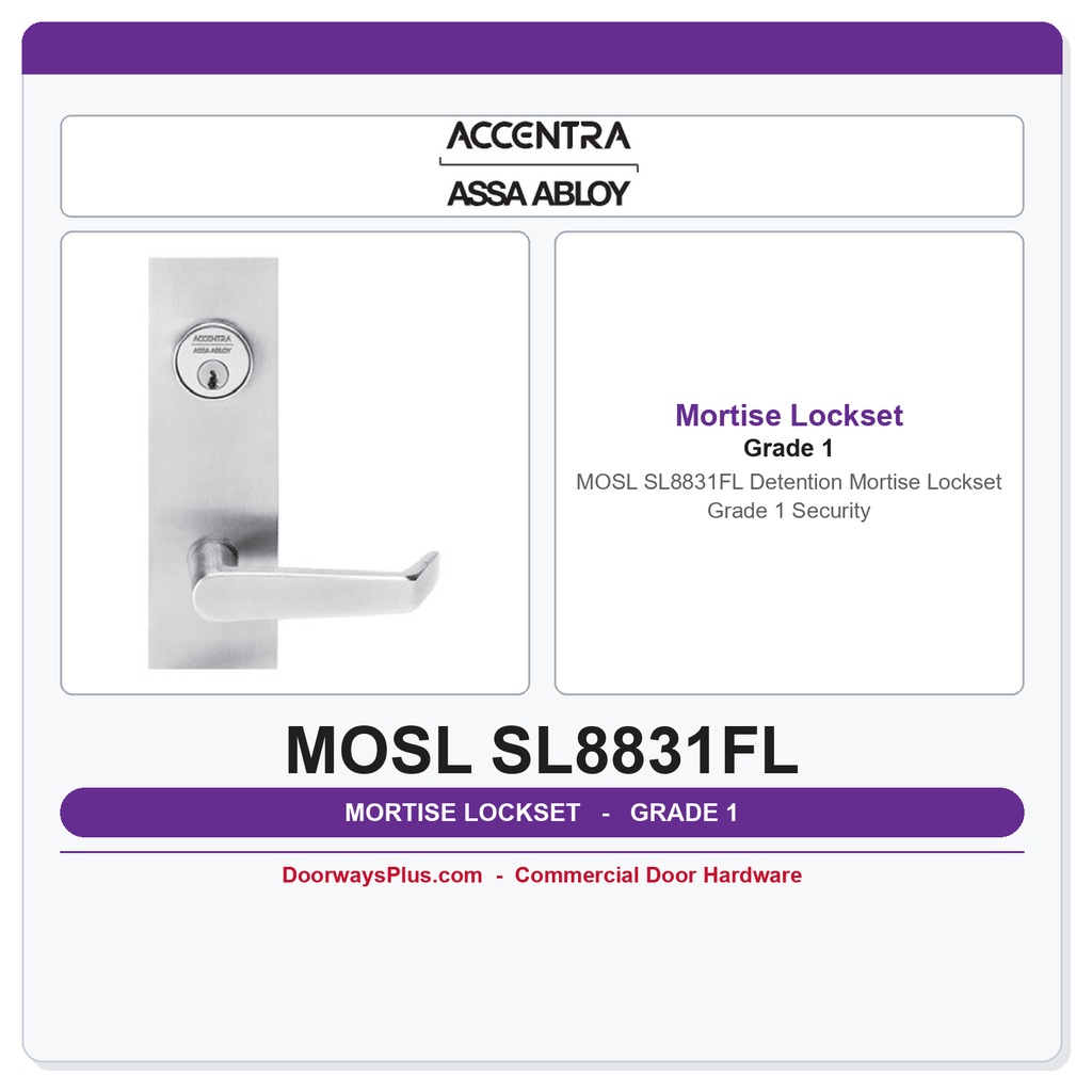 Accentra MOSL SL8831FL Detention Mortise Lockset – Grade 1 Security