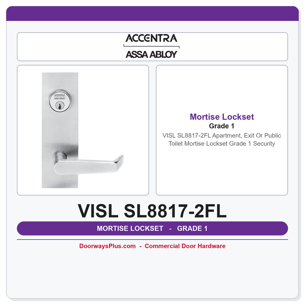 Accentra VISL SL8817-2FL Apartment, Exit Or Public Toilet Mortise Lockset – Grade 1 Security