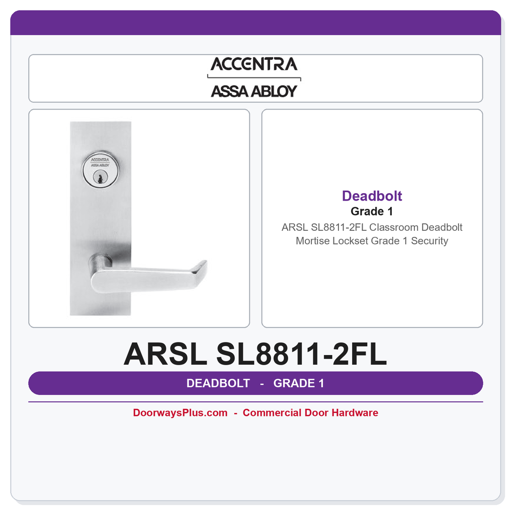 Accentra ARSL SL8811-2FL Classroom Deadbolt Mortise Lockset – Grade 1 Security