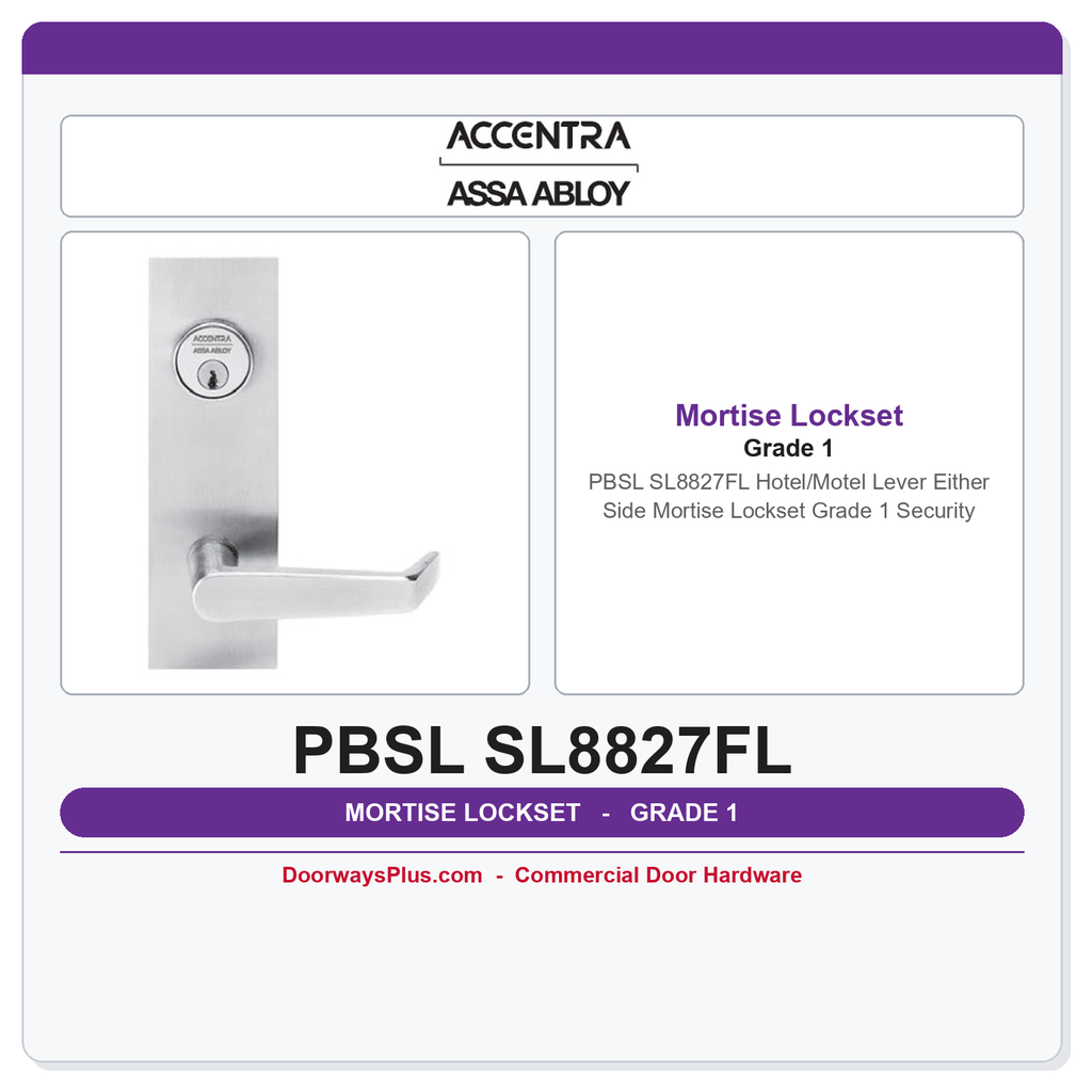 Accentra PBSL SL8827FL Hotel/Motel Lever Either Side Mortise Lockset – Grade 1 Security