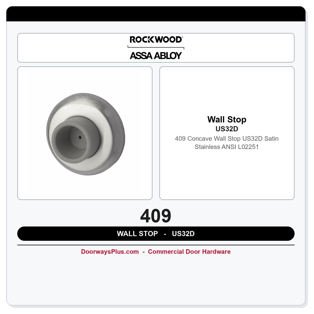 Rockwood 409 Concave Wall Stop | US32D Satin Stainless | ANSI L02251