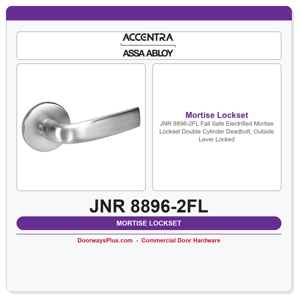 Accentra JNR 8896-2FL Fail Safe Electrified Mortise Lockset – Double Cylinder Deadbolt, Outside Lever Locked