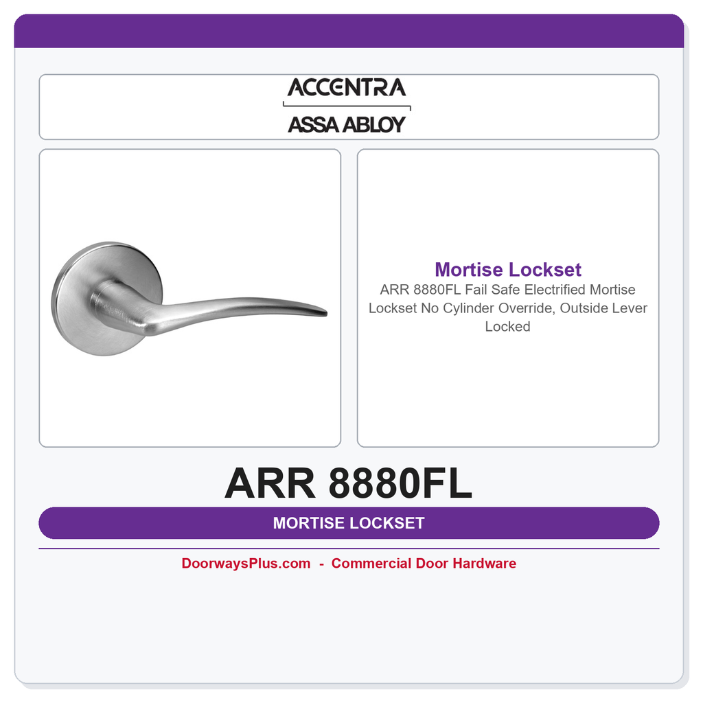 Accentra ARR 8880FL Fail Safe Electrified Mortise Lockset – No Cylinder Override, Outside Lever Locked