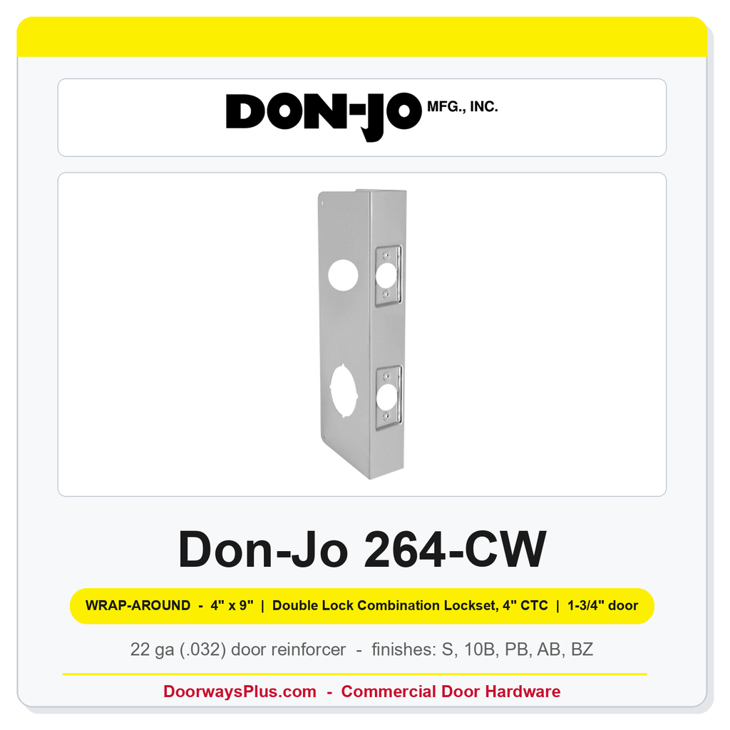 Don-Jo 264-CW Wrap-Around Plate | 4" x 9" | Double Lock Combination Lockset, 4" CTC | 2-3/8" Backset, 1-3/4" Door