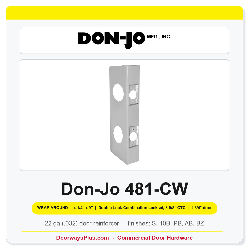 Don-Jo 481-CW Wrap-Around Plate | 4-1/4" x 9" | Double Lock Combination Lockset, 3-5/8" CTC | 2-3/4" Backset, 1-3/4" Door