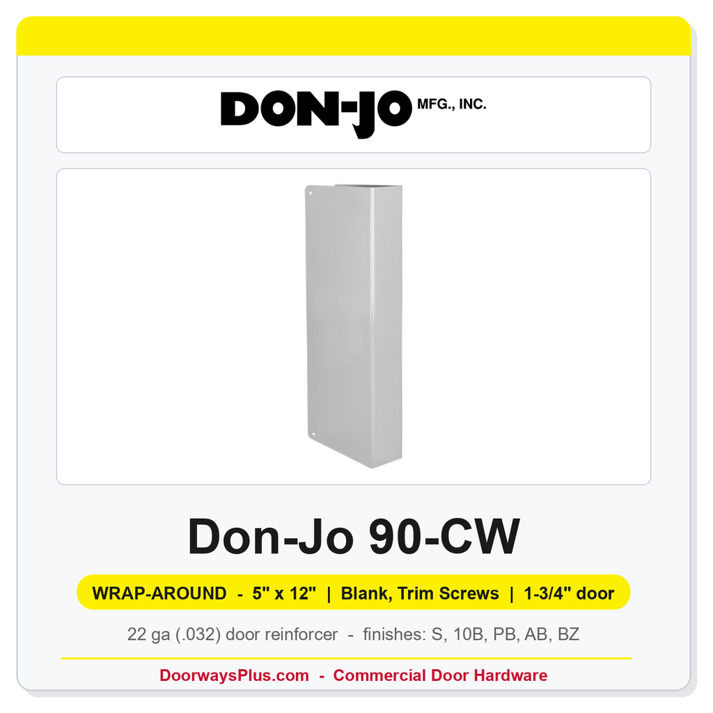 Don-Jo 90-CW Wrap-Around Plate | 5" x 12" | Blank, Trim Screws | 1-3/4" Door