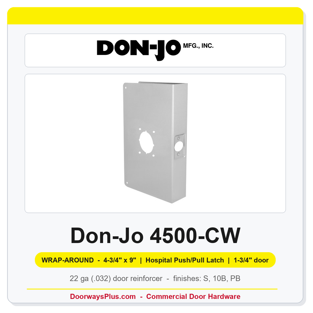 Don-Jo 4500-CW Wrap-Around Plate | 4-3/4" x 9" | Hospital Push/Pull Latch | 2-3/4" Backset, 1-3/4" Door