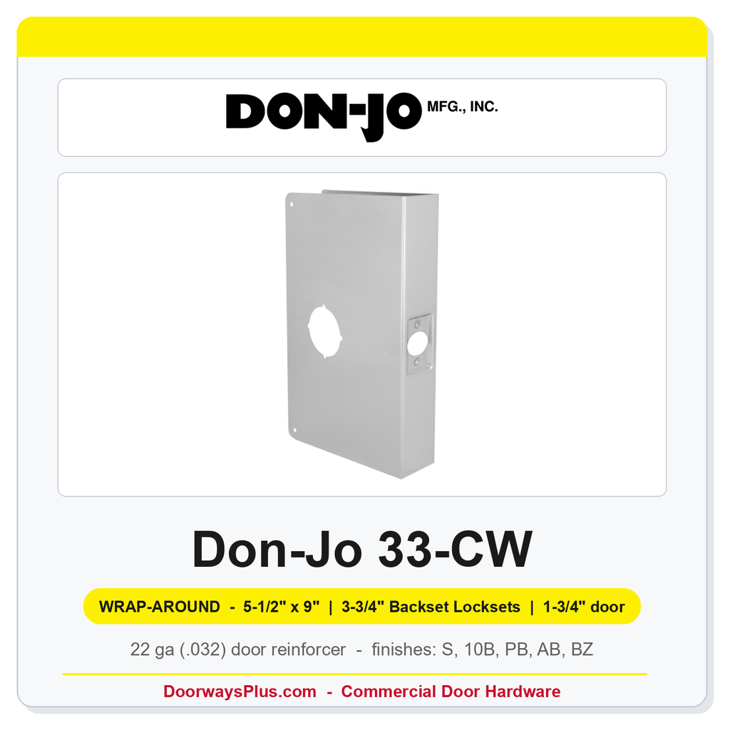 Don-Jo 33-CW Wrap-Around Plate | 5-1/2" x 9" | 3-3/4" Backset Locksets | 3-3/4" Backset, 1-3/4" Door