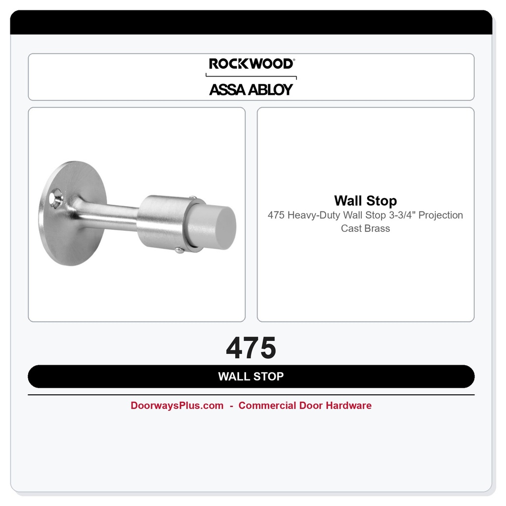 Rockwood 475 Heavy-Duty Wall Stop | 3-3/4" Projection | Cast Brass
