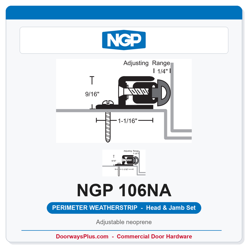 NGP 106NA Adjustable Neoprene Perimeter Weatherstrip - Anodized Aluminum | National Guard