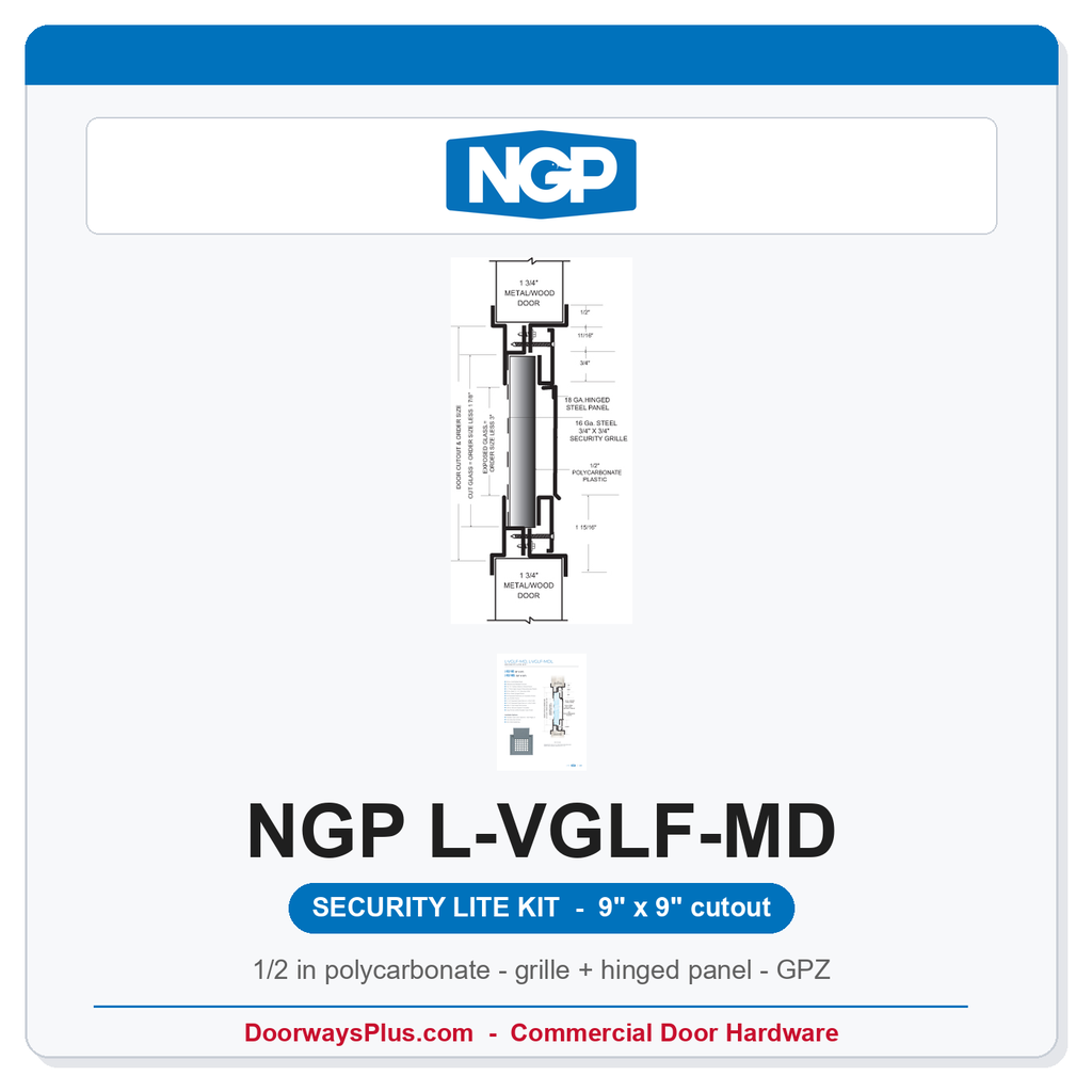 NGP L-VGLF-MD Security Door Window Lite - Security Grille + Hinged Panel | 9" x 9"