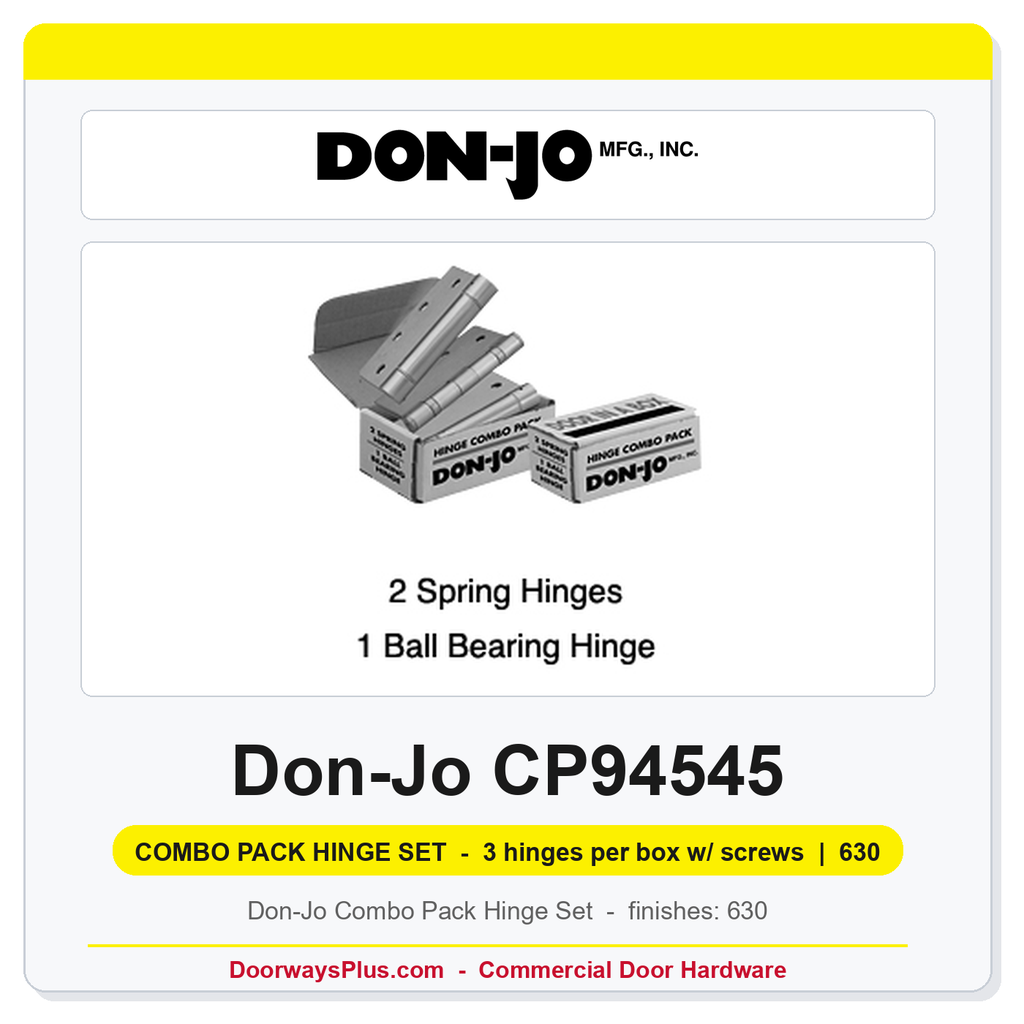 Don-Jo CP94545 Combo Pack Hinge Set | 4-1/2" x 4-1/2" | Full Mortise | 630 Satin Stainless (US32D)