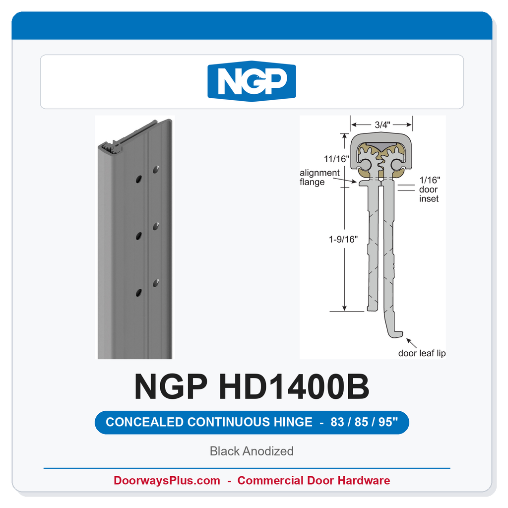 NGP HD1400B Concealed Geared Continuous Hinge Flush Mount 83/85/95" Black Anodized | National Guard