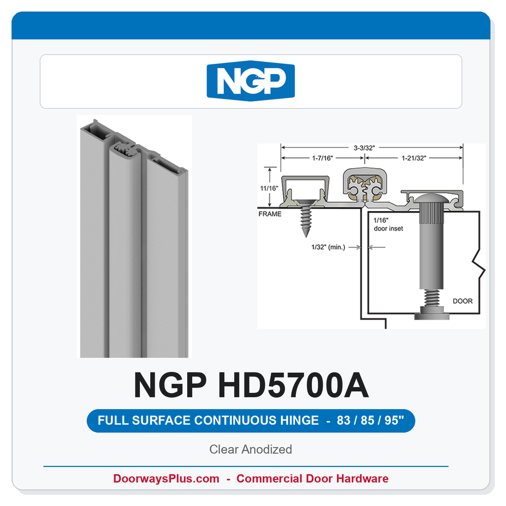 NGP HD5700A Full Surface Geared Continuous Hinge 83/85/95" Clear Anodized | National Guard