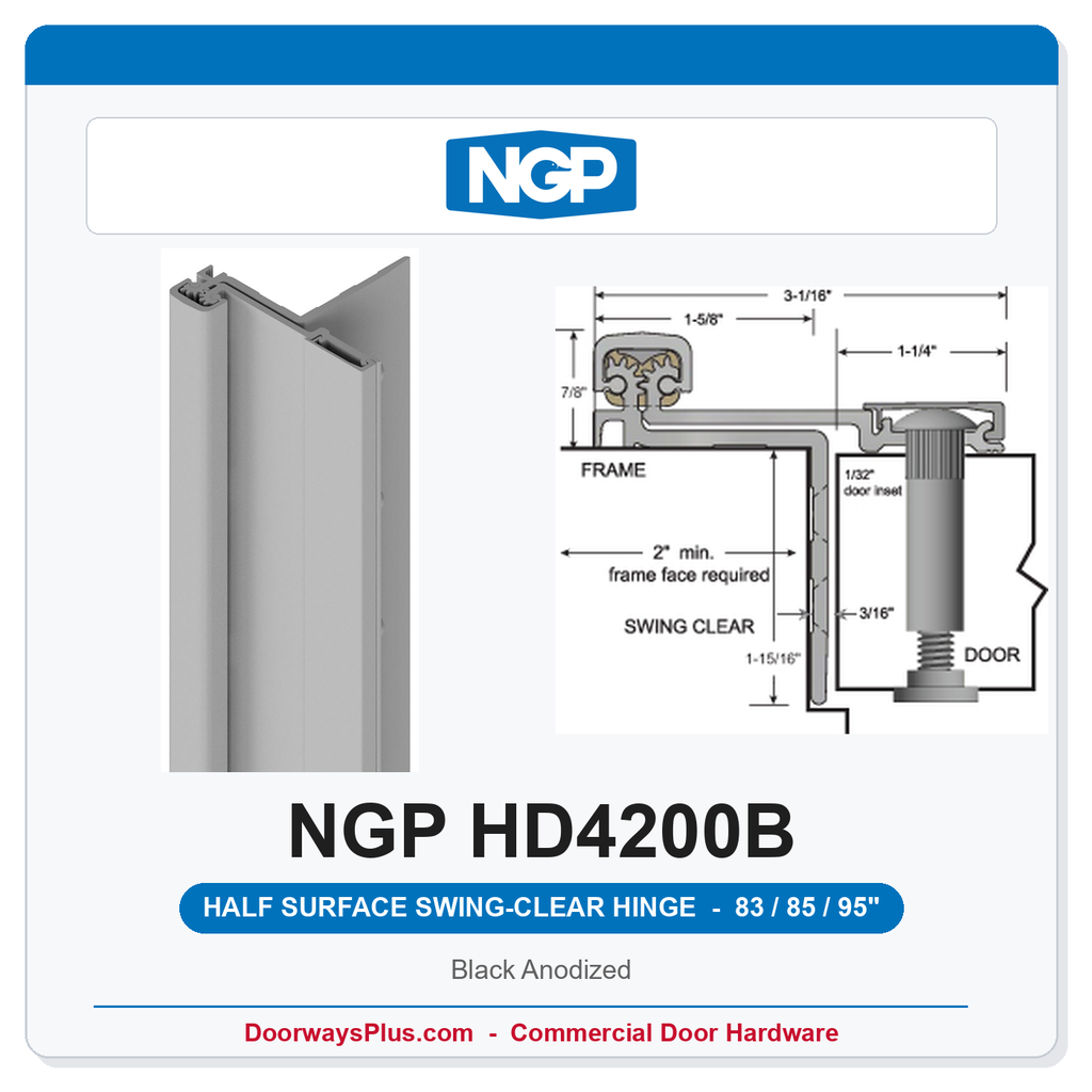 NGP HD4200B Half Surface Swing-Clear Geared Continuous Hinge 83/85/95" Black Anodized | National Guard