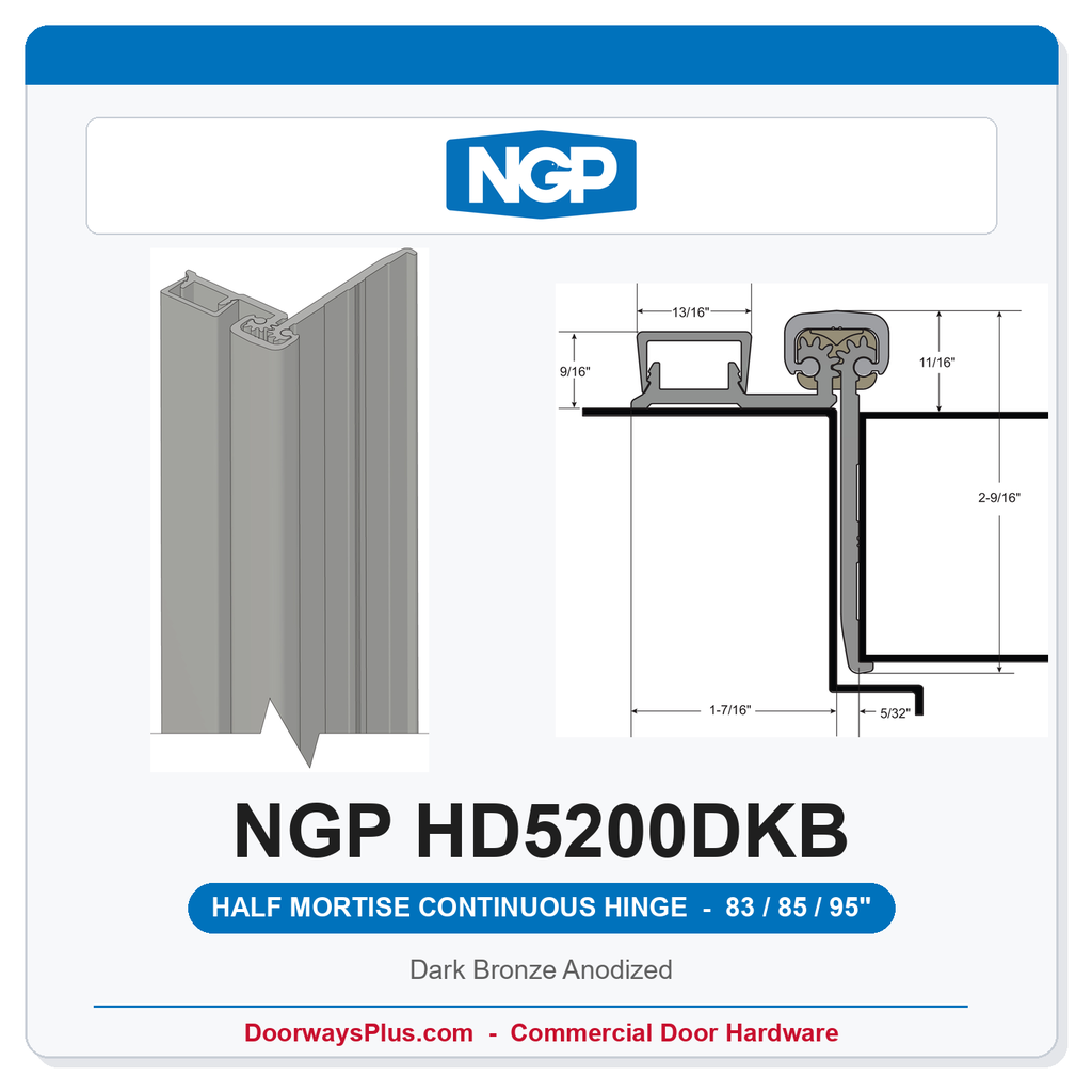 NGP HD5200DKB Half Mortise Flush Geared Continuous Hinge 83/85/95" Dark Bronze Anodized | National Guard