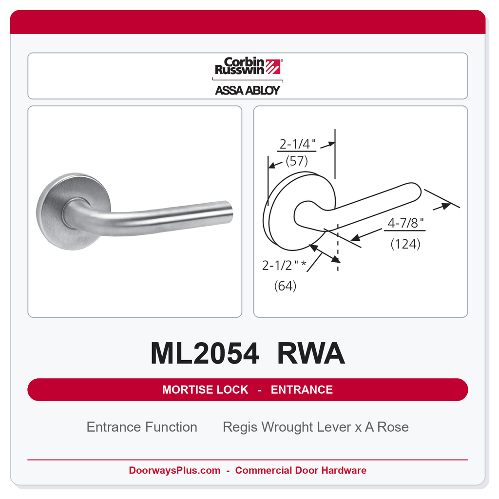 Corbin Russwin ML2054 RWA Entrance or Office Mortise Lockset | Grade 1 Commercial