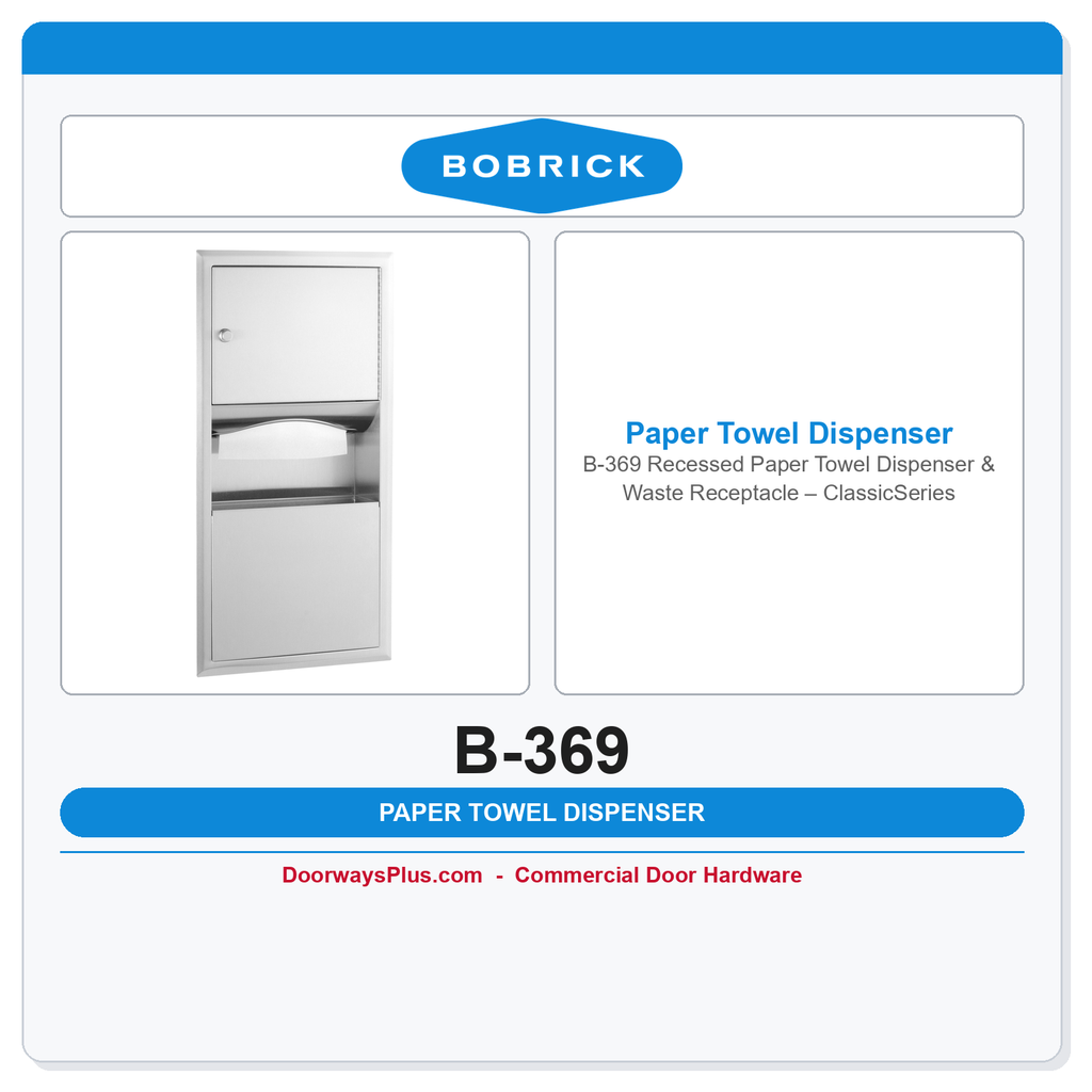 Bobrick B-369 Recessed Paper Towel Dispenser & Waste Receptacle – ClassicSeries