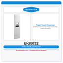 Bobrick B-38032 Semi-Recessed Paper Towel Disp., Waste Receptacle
