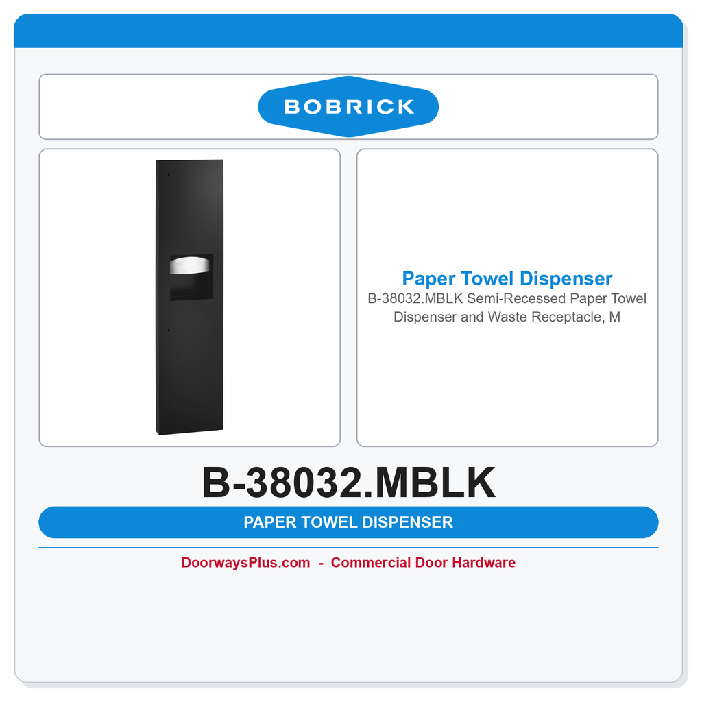 Bobrick B-38032.MBLK Semi-Recessed Paper Towel Dispenser and Waste Receptacle, Matte Black