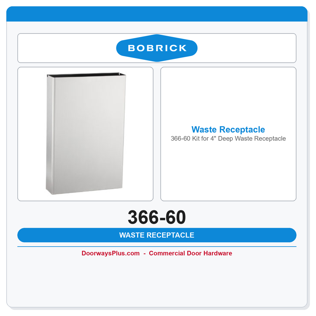 Bobrick 366-60 Kit for 4" Deep Waste Receptacle