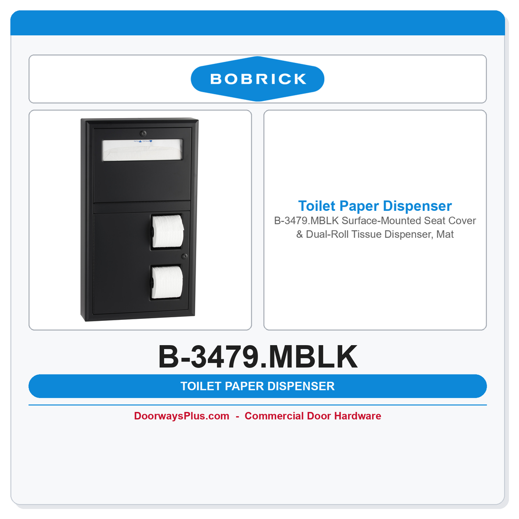 Bobrick B-3479.MBLK Surface-Mounted Seat Cover & Dual-Roll Tissue Dispenser, Matte Black