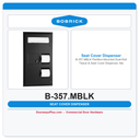 Bobrick B-357.MBLK Partition-Mounted Dual-Roll Tissue & Seat Cover Dispenser, Matte Black