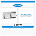 Bobrick B-69997 Surface-Mounted Toilet Tissue Dispenser, Hoods, 2 Rolls, Satin Finish