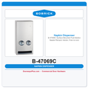 Bobrick B-47069C Surface-Mounted Push-Button Napkin/Tampon Vendor, Free no-coin Operation