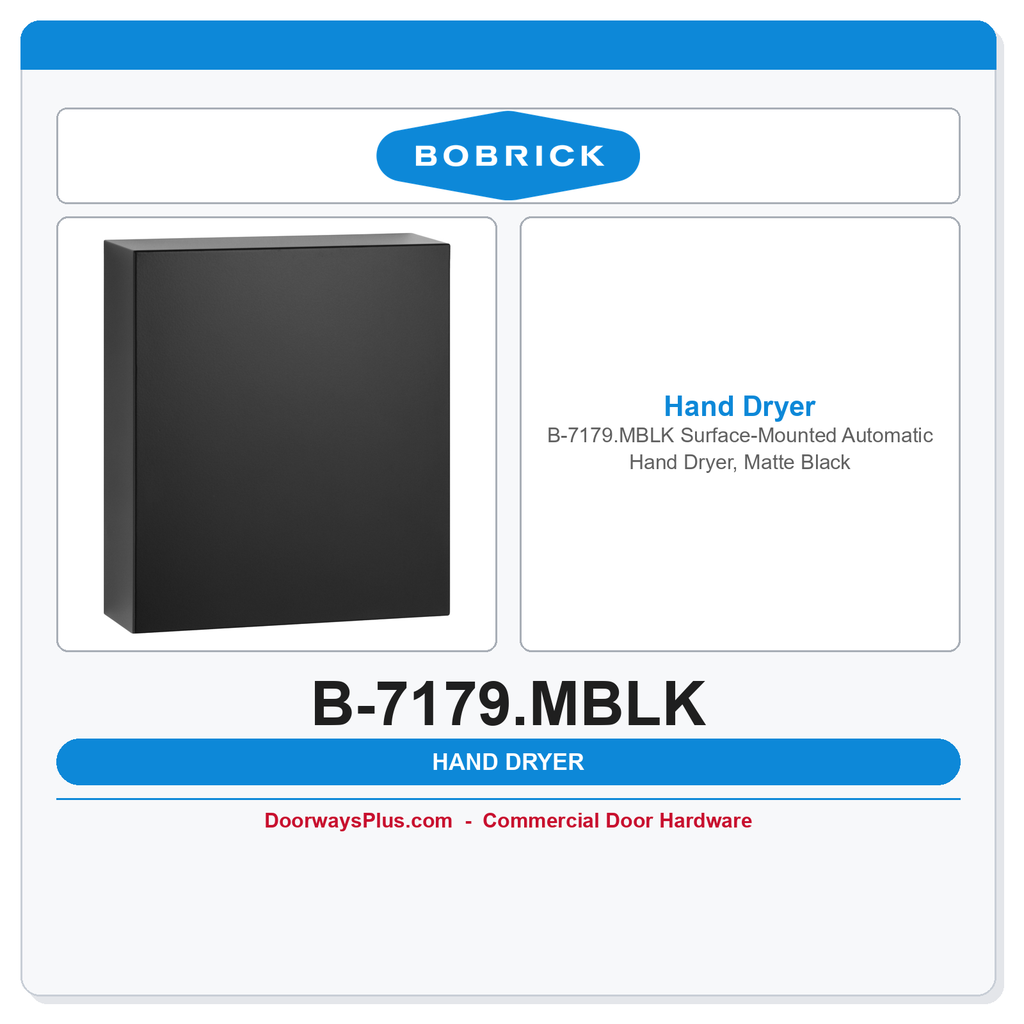 Bobrick B-7179.MBLK Surface-Mounted Automatic Hand Dryer, Matte Black