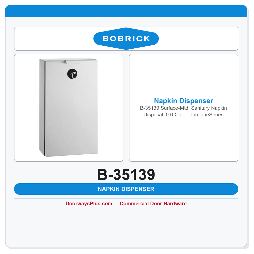 Bobrick B-35139 Surface-Mtd. Sanitary Napkin Disposal, 0.6-Gal. – TrimLineSeries