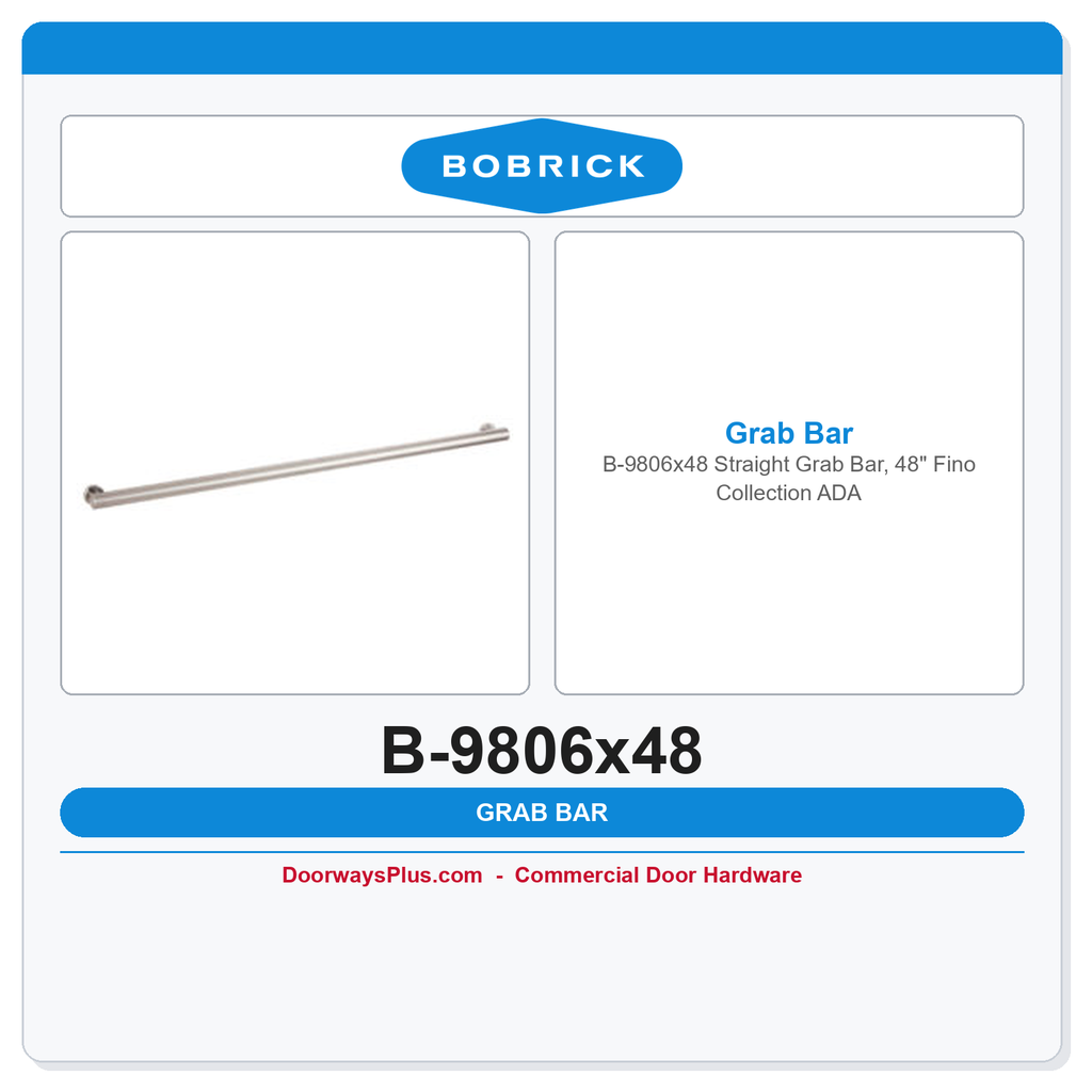 Bobrick B-9806x48 Straight Grab Bar, 48" Fino Collection ADA