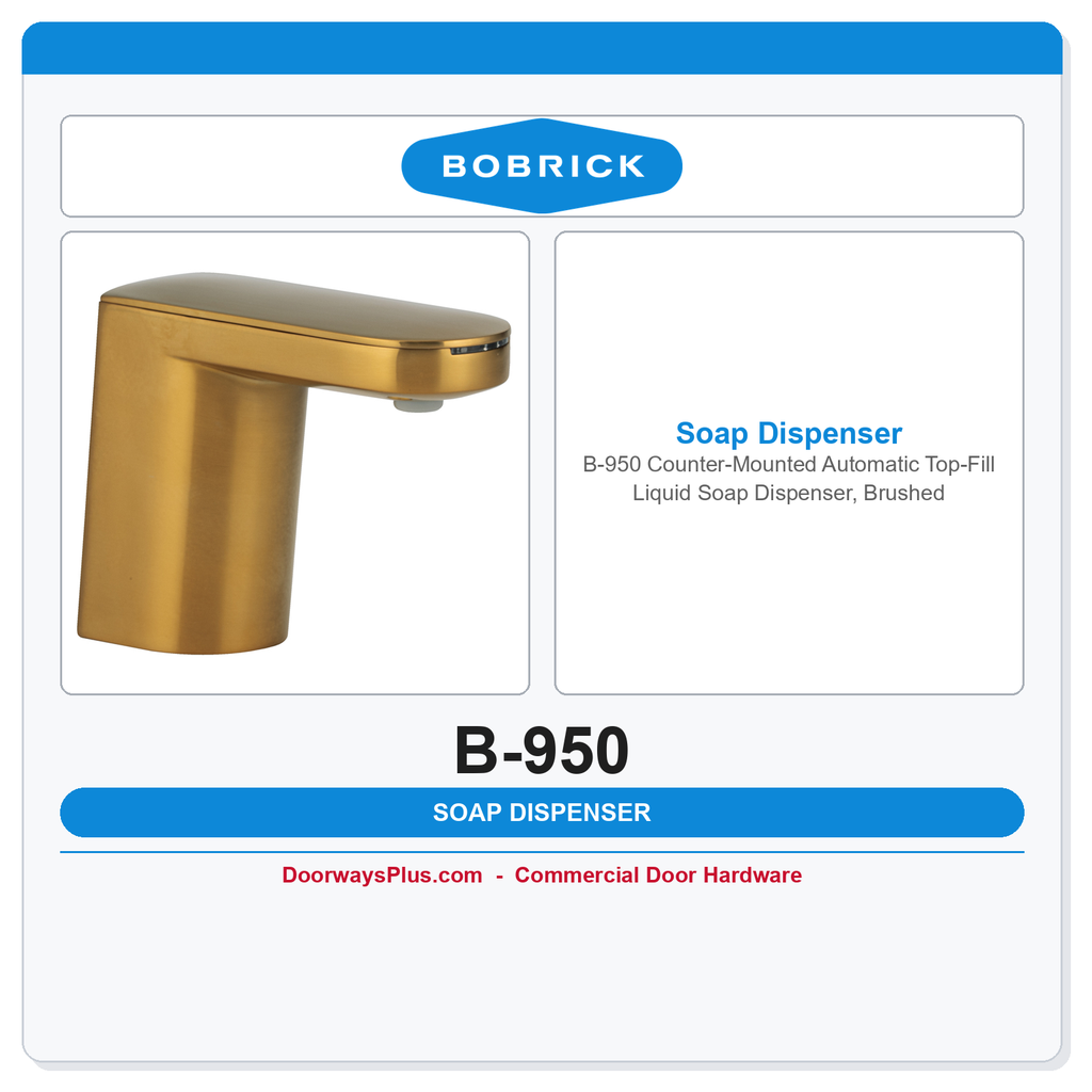 Bobrick B-950 Counter-Mounted Automatic Top-Fill Liquid Soap Dispenser, Brushed Brass