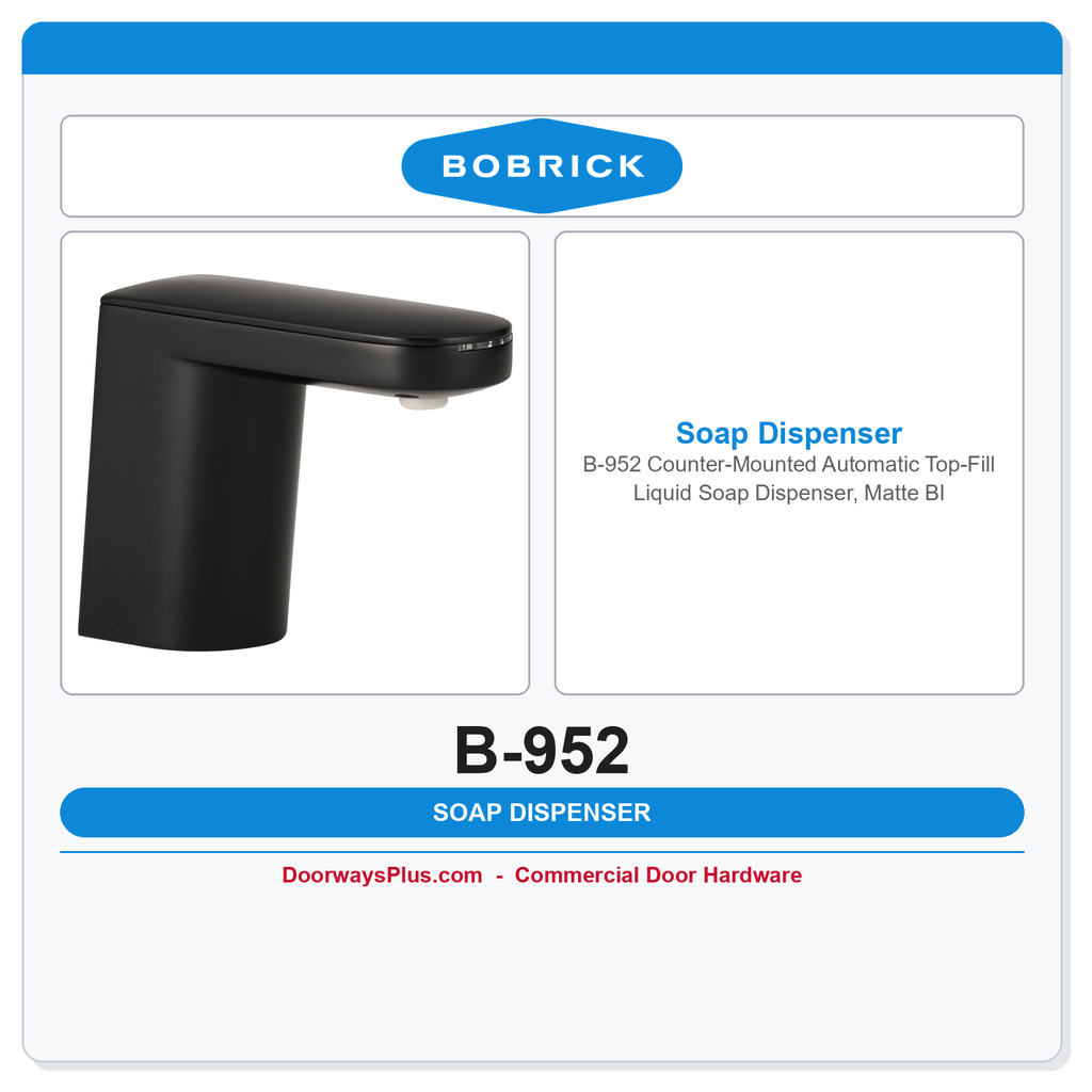 Bobrick B-952 Counter-Mounted Automatic Top-Fill Liquid Soap Dispenser, Matte Black