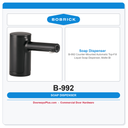 Bobrick B-992 Counter-Mounted Automatic Top-Fill Liquid Soap Dispenser, Matte Black