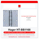 Hager HT-BB1168 5"x4-1/2" Heavy Weight Hospital Tip Ball Bearing Hinge US26D