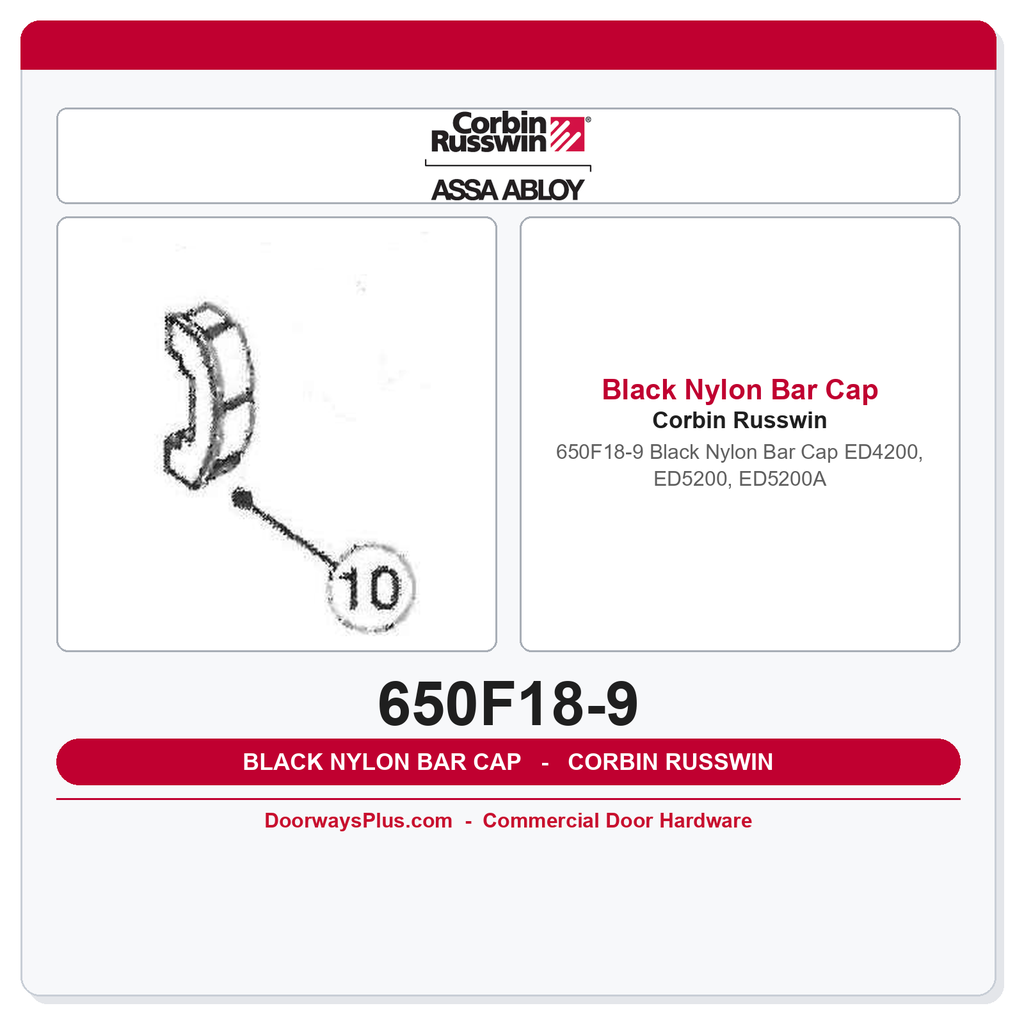 Corbin Russwin 650F18-9 Black Nylon Bar Cap – ED4200, ED5200, ED5200A
