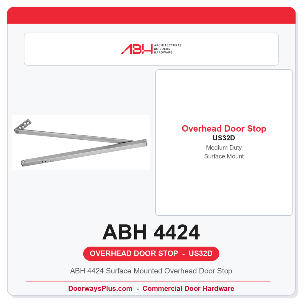 ABH 4424 Surface Mounted Overhead Door Stop | US32D Satin Stainless | Medium Duty