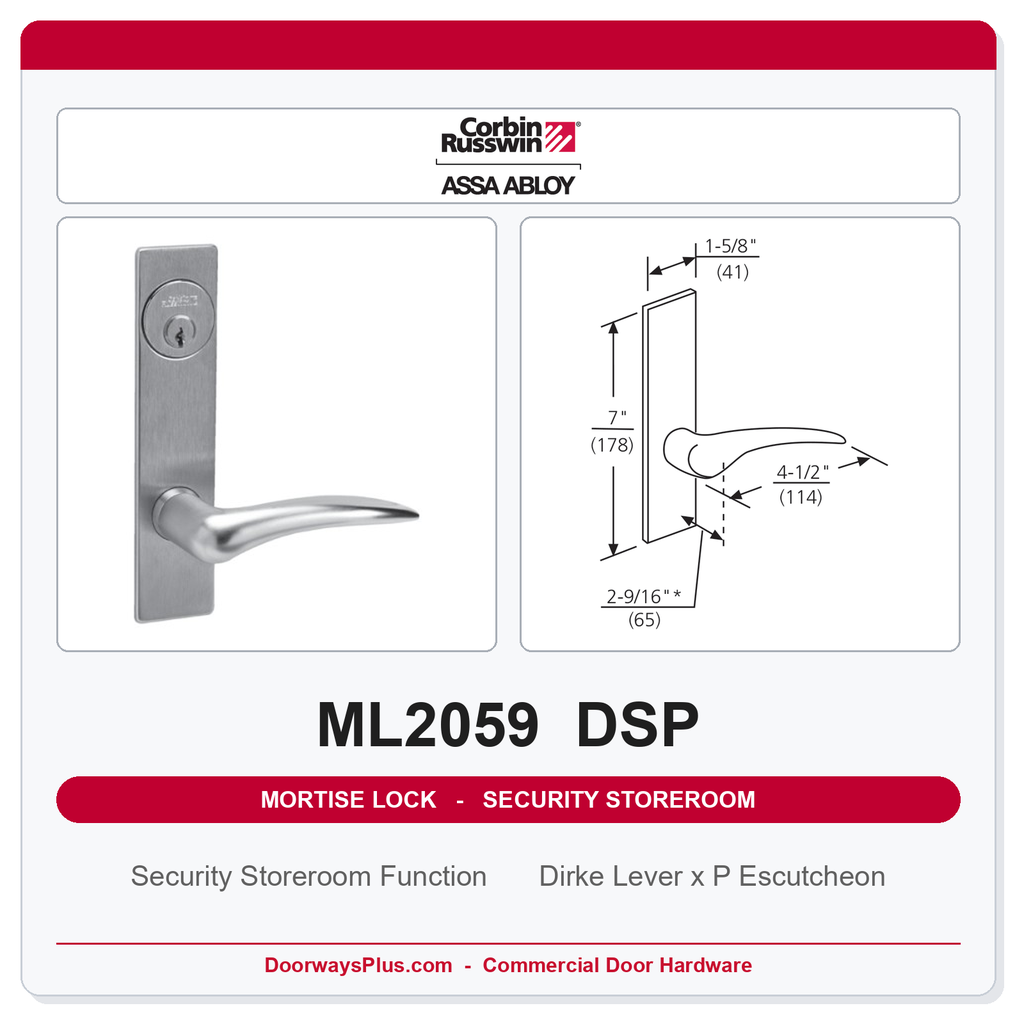 Corbin Russwin ML2059 DSP Security Storeroom Mortise Lockset | Grade 1 Commercial | ML2000 Series