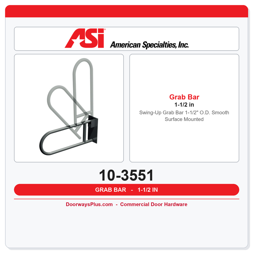 ASI 10-3551 Swing-Up Grab Bar 1-1/2" O.D. Smooth Surface Mounted