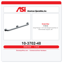 ASI 10-3702-48 Snap Flange 1-1/4" OD Straight Grab Bar w/ Intermediate Support, 48"