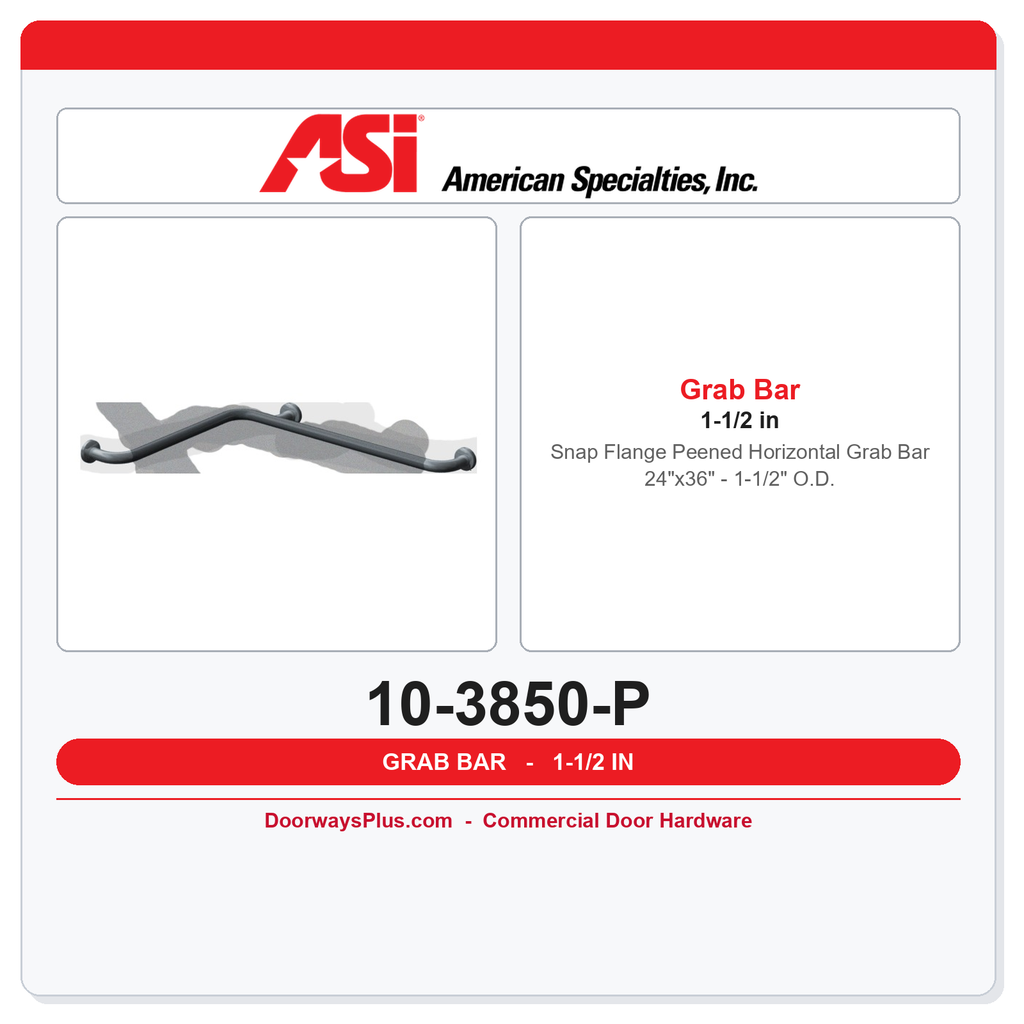 ASI 10-3850-P Snap Flange Peened Horizontal Grab Bar 24"x36" – 1-1/2" O.D.