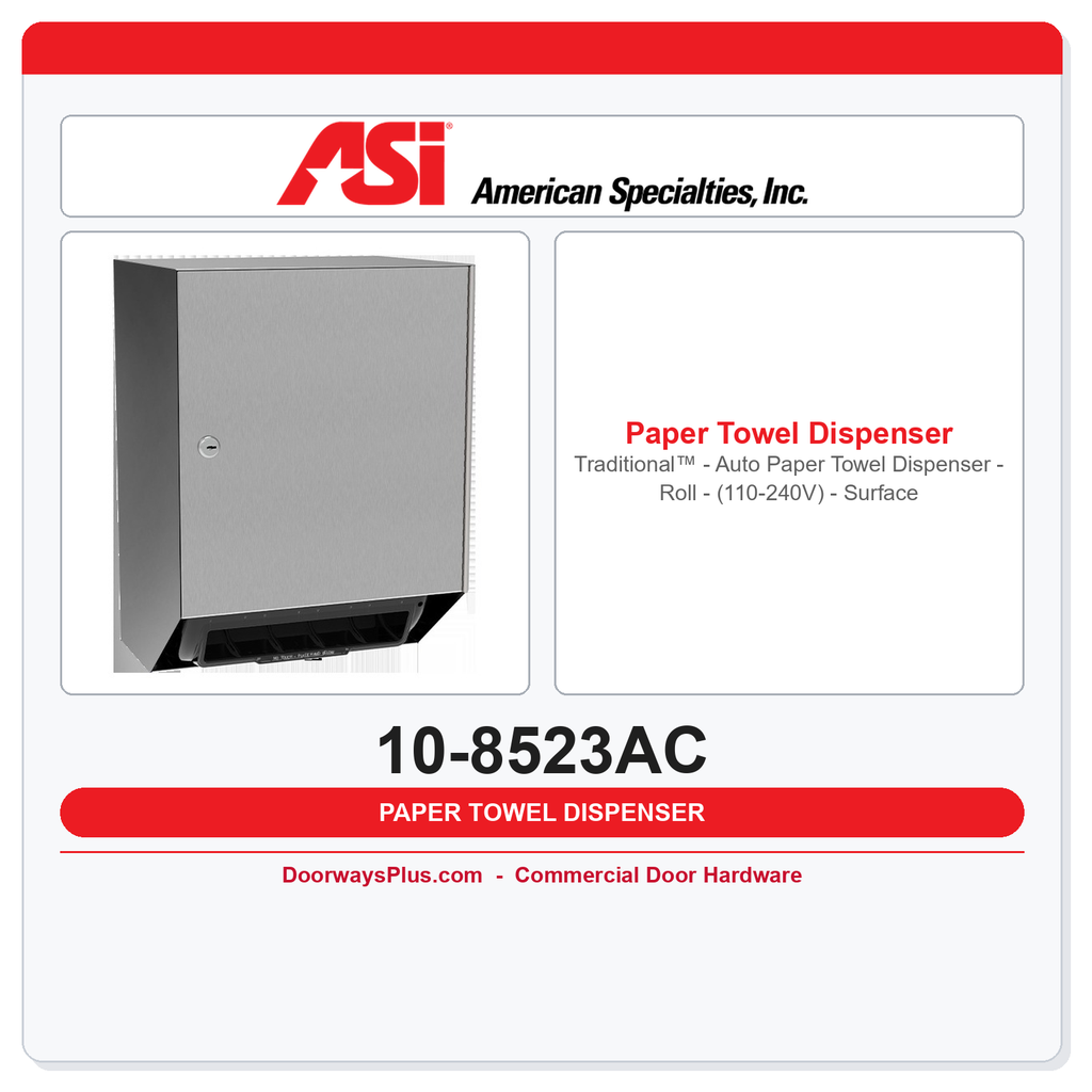 ASI 10-8523AC Traditional™ Automatic Roll Paper Towel Dispenser, 110-240V – Surface Mounted