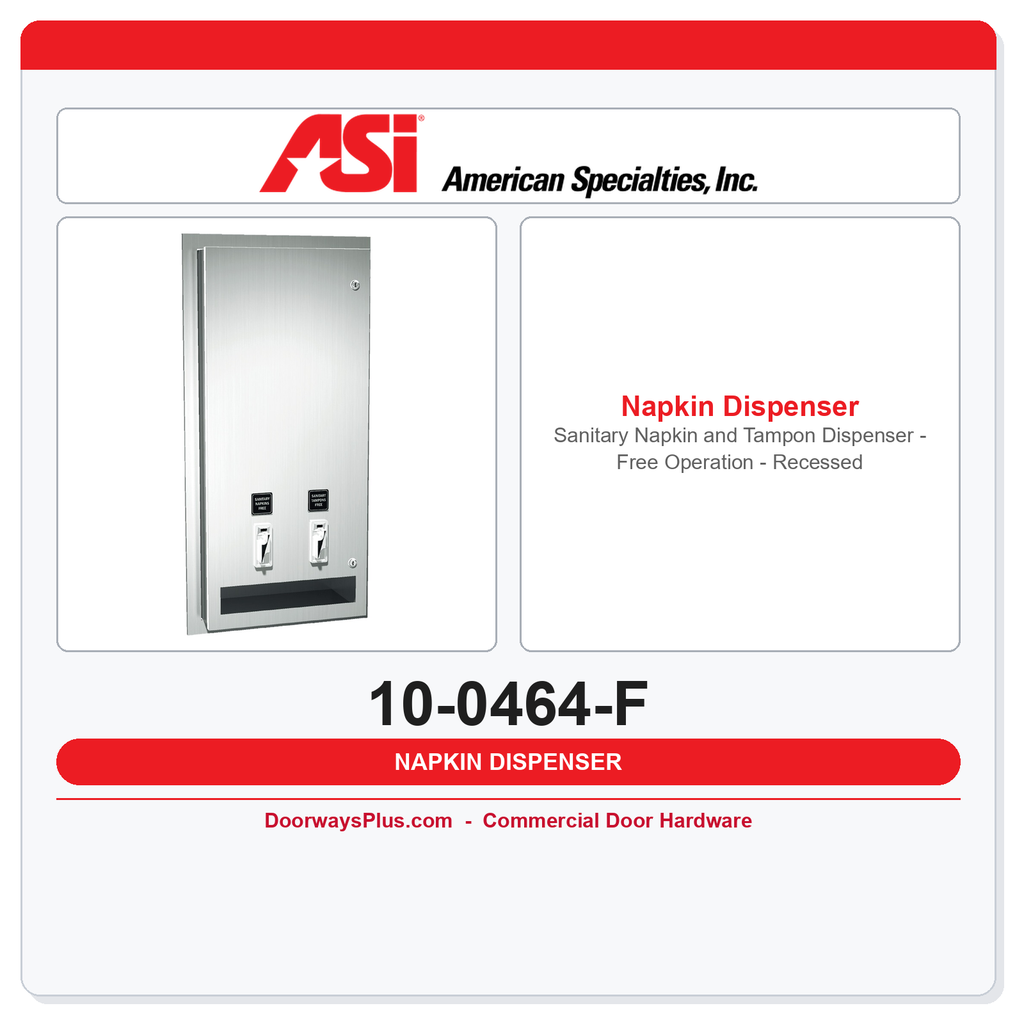 ASI 10-0464-F Sanitary Napkin and Tampon Dispenser - Free Operation - Recessed