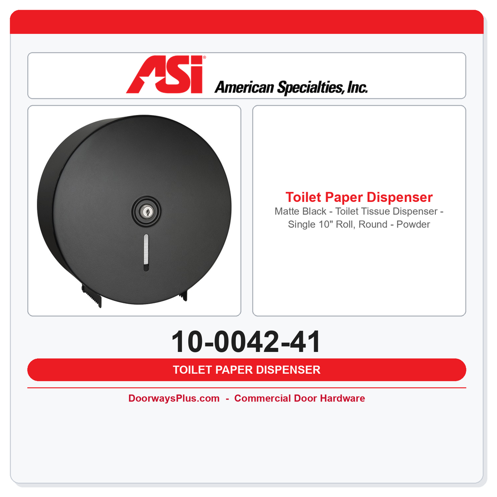 ASI 10-0042-41 Matte Black Single 10" Roll Toilet Tissue Dispenser – Round – Powder Coated Stainless – Surface Mounted