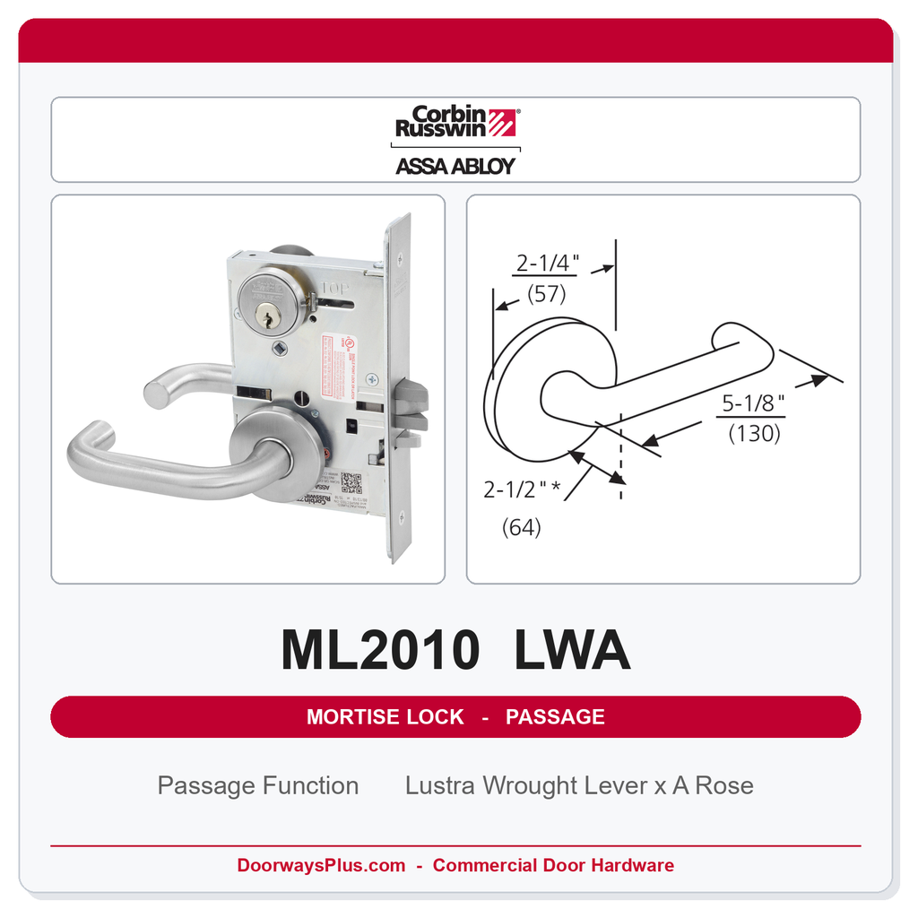 Corbin Russwin ML2010 LWA Passage or Closet Mortise Latchset | Grade 1 Commercial