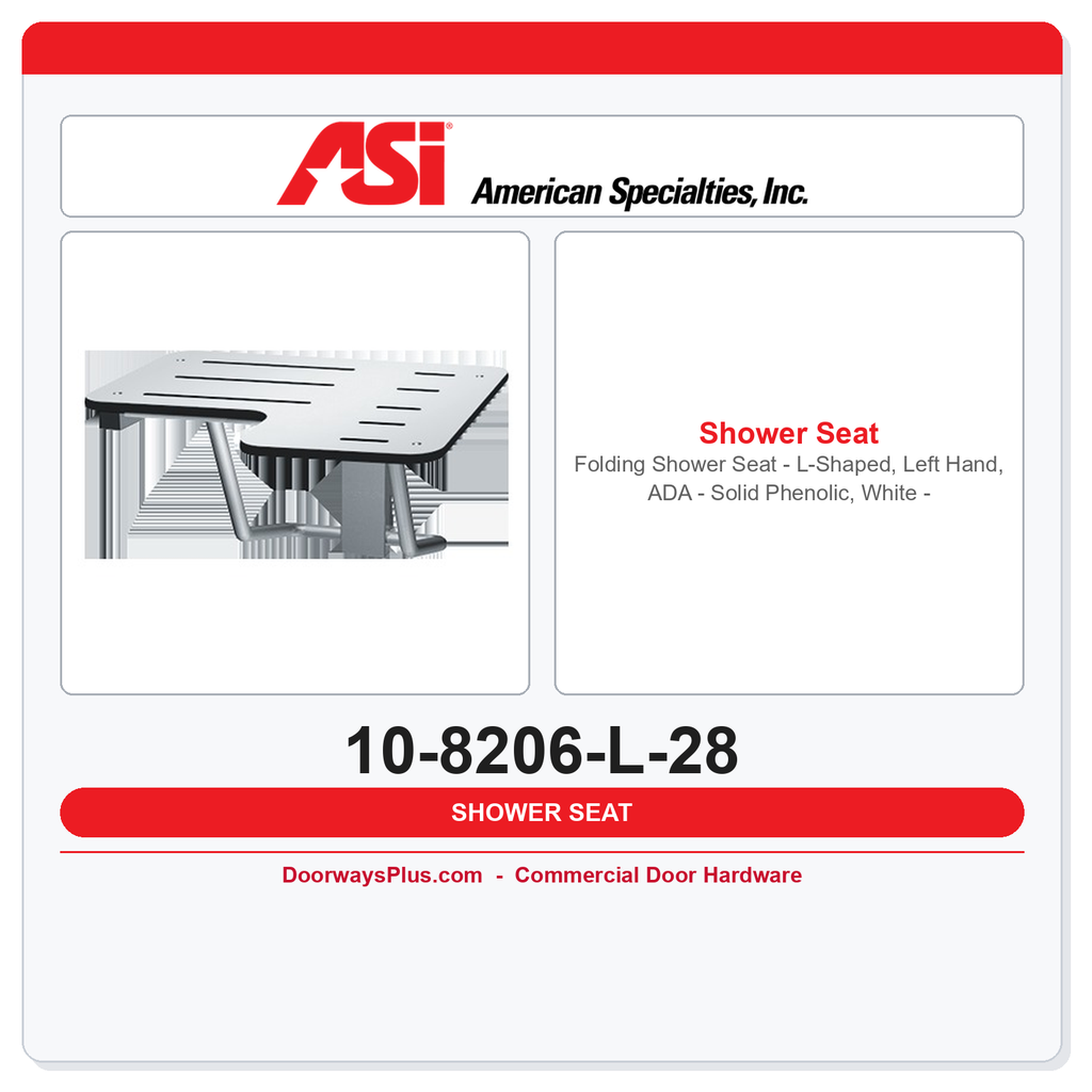 ASI 10-8206-L-28 Folding Shower Seat, L-Shaped Left Hand, ADA, Solid Phenolic White, 28"W