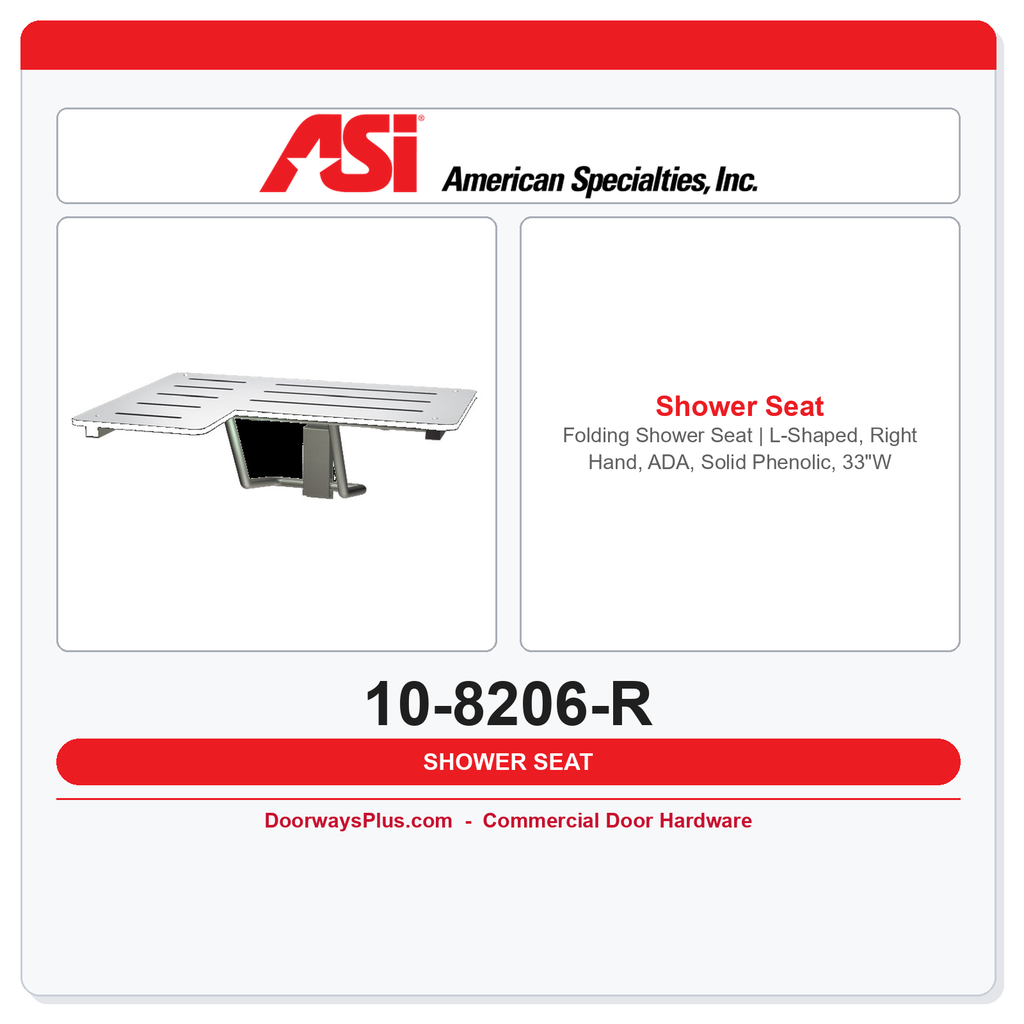 ASI 10-8206-R Folding Shower Seat | L-Shaped, Right Hand, ADA, Solid Phenolic, 33"W
