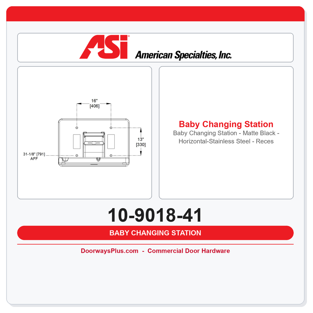 ASI 10-9018-41 Baby Changing Station - Matte Black - Horizontal-Stainless Steel - Recessed